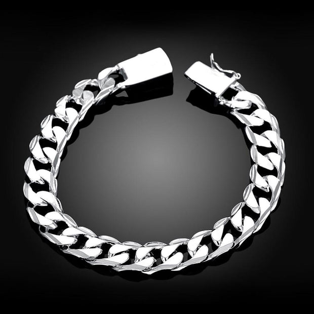 Silver Plated Unisex Curb Chain Italian Bracelet ITALY Design  - ALILY