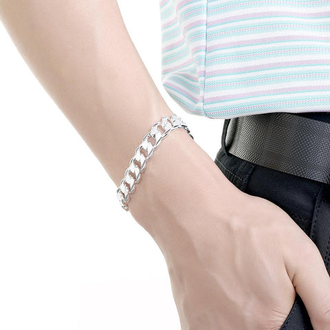 Silver Plated Unisex Curb Chain Italian Bracelet ITALY Design  - ALILY