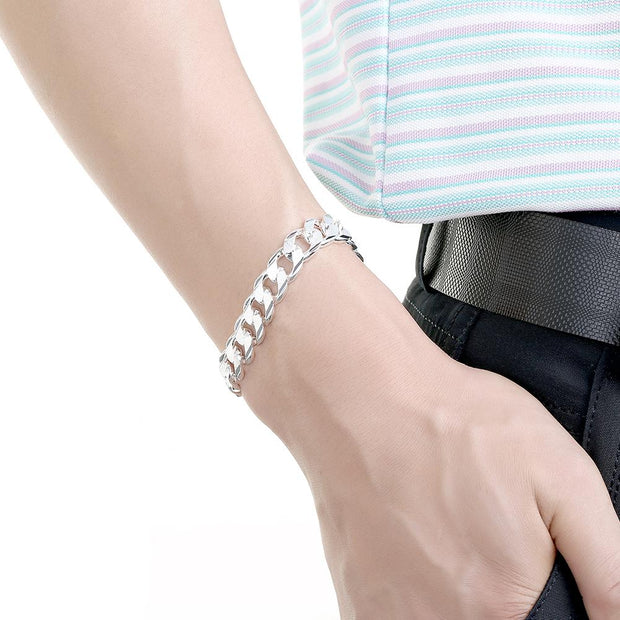 Silver Plated Unisex Curb Chain Italian Bracelet ITALY Design  - ALILY