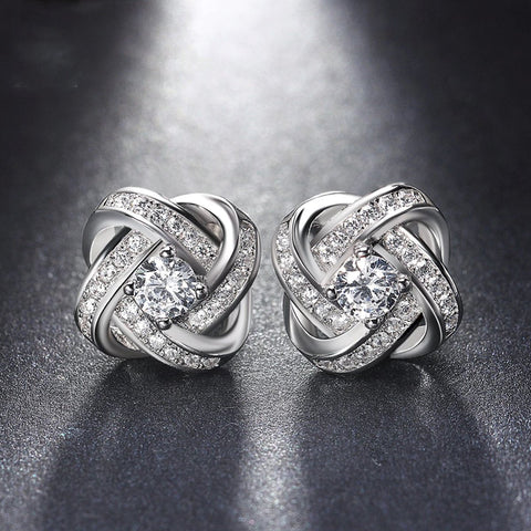 18K White Gold Plated Infinity Twist Stud Earring with  Austrian Crystals, , ALILY , ALILY   jewelryjewelry deals, swarovski crystal jewelry, groupon jewelry,, jewelry for mom, 