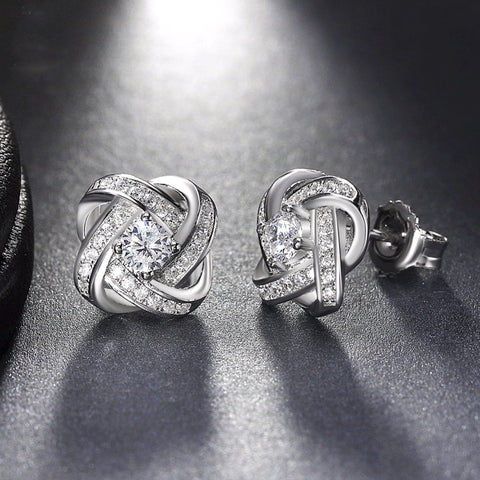 18K White Gold Plated Infinity Twist Stud Earring with  Austrian Crystals, , ALILY , ALILY   jewelryjewelry deals, swarovski crystal jewelry, groupon jewelry,, jewelry for mom, 