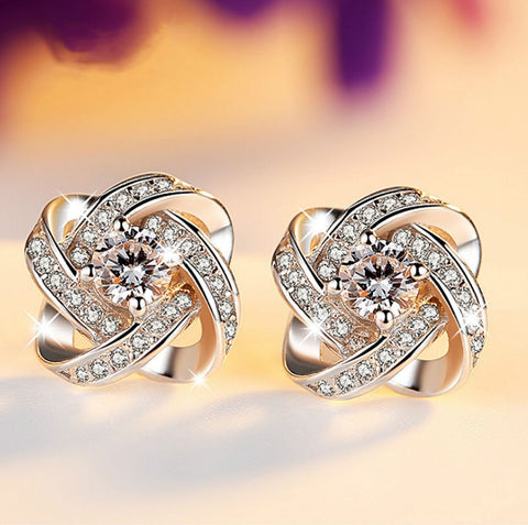 18K White Gold Plated Infinity Twist Stud Earring with  Austrian Crystals, , ALILY , ALILY   jewelryjewelry deals, swarovski crystal jewelry, groupon jewelry,, jewelry for mom, 