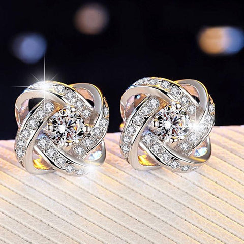 18K White Gold Plated Infinity Twist Stud Earring with  Austrian Crystals, , ALILY , ALILY   jewelryjewelry deals, swarovski crystal jewelry, groupon jewelry,, jewelry for mom, 