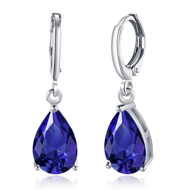 Crystals 4.50 CT Marquise Sapphire Pear Cut 28mm Drop  Earring