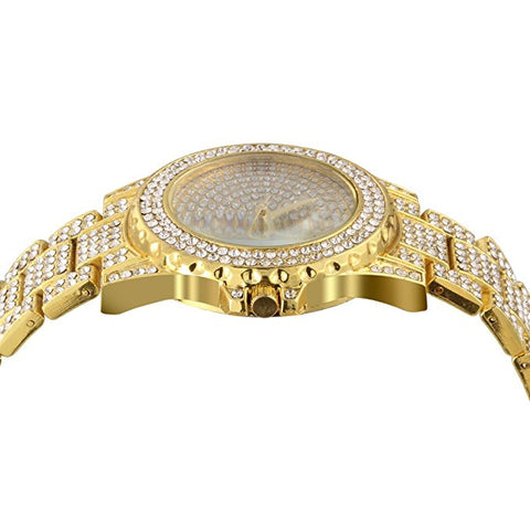 Stainless Steel 18K GOLD Plated Pave Heavy Metal Band Watch - Iced Put Diamond Watch- Bling Hip Hop - ALILY