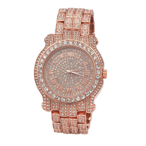 Stainless Steel 18K GOLD Plated Pave Heavy Metal Band Watch - Iced Put Diamond Watch- Bling Hip Hop - ALILY