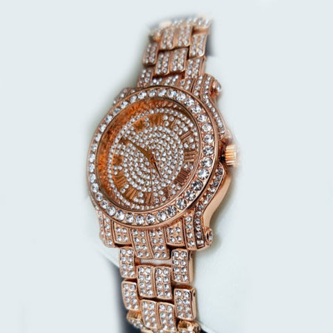 Stainless Steel 18K GOLD Plated Pave Heavy Metal Band Watch - Iced Put Diamond Watch- Bling Hip Hop - ALILY