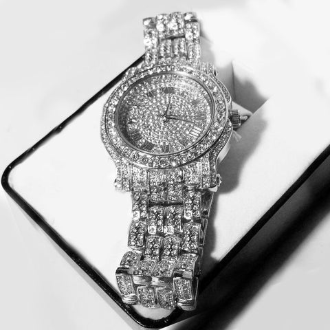 Stainless Steel 18K GOLD Plated Pave Heavy Metal Band Watch - Iced Put Diamond Watch- Bling Hip Hop - ALILY
