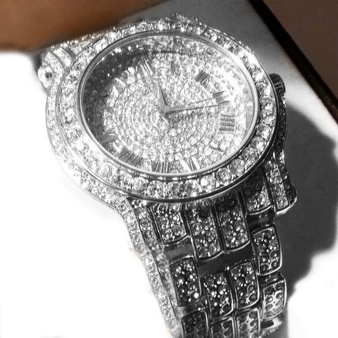 Stainless Steel 18K GOLD Plated Pave Heavy Metal Band Watch - Iced Put Diamond Watch- Bling Hip Hop - ALILY