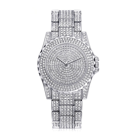 Stainless Steel 18K GOLD Plated Pave Heavy Metal Band Watch - Iced Put Diamond Watch- Bling Hip Hop - ALILY