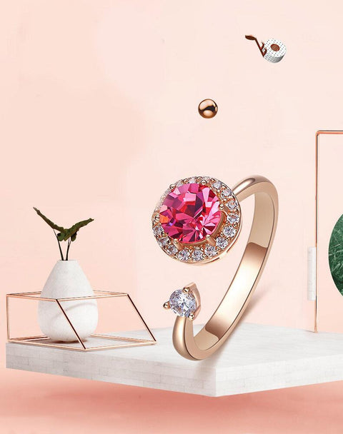 Crystals Pink Topaz Pave Adjustable  Ring