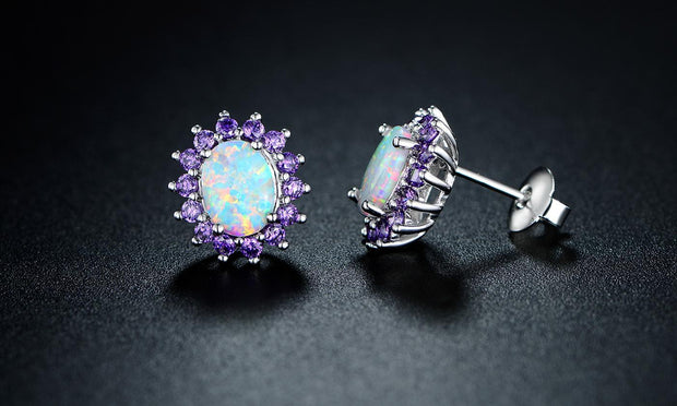 0.25 CTTW White Fire Opal and Amethyst Stud Earrings in 18K White Gold, Earring, ALILY , ALILY   jewelryjewelry deals, swarovski crystal jewelry, groupon jewelry,, jewelry for mom, 