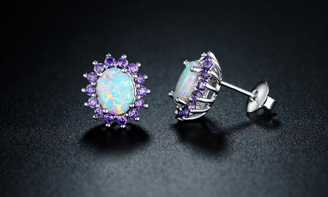 0.25 CTTW White Fire Opal and Amethyst Stud Earrings in 18K White Gold, Earring, ALILY , ALILY   jewelryjewelry deals, swarovski crystal jewelry, groupon jewelry,, jewelry for mom, 