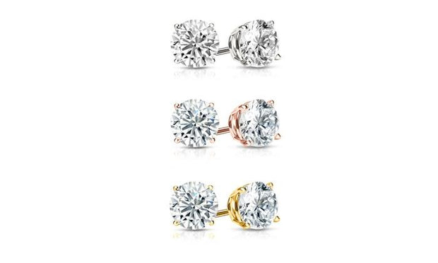 6.00 CTTW 18K Gold Plated Stud Earrings Set Made with  Crystals by ALILY (3 Pairs)