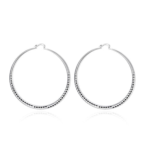 Sleek Silver Plated Roman Ingrain Classic Hoops ITALY Design  - ALILY