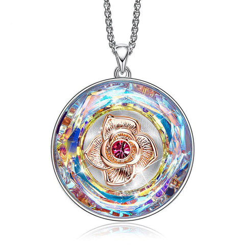 Crystals Rainbow of the World Disc with Rose Necklace